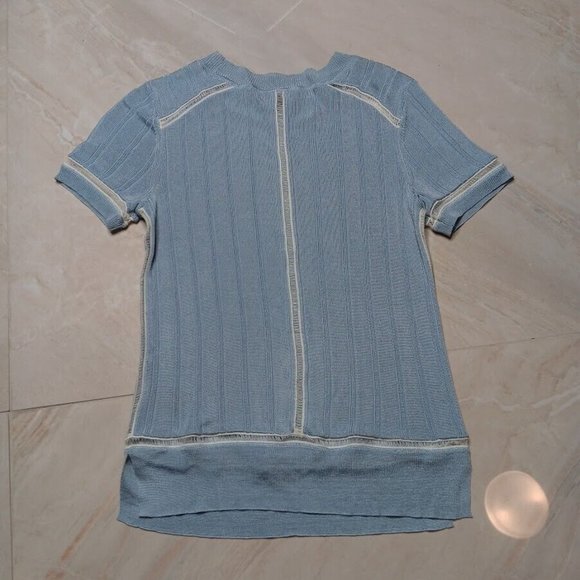 Rag & Bone Women's XS Top Light Blue Ribbed Striped crew Neck Woven Tee XS - Picture 4 of 4